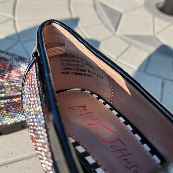 Betsey Johnson Adison Rhinestone Faux Patent Leather Loafers 7 - Picture 7 of 10